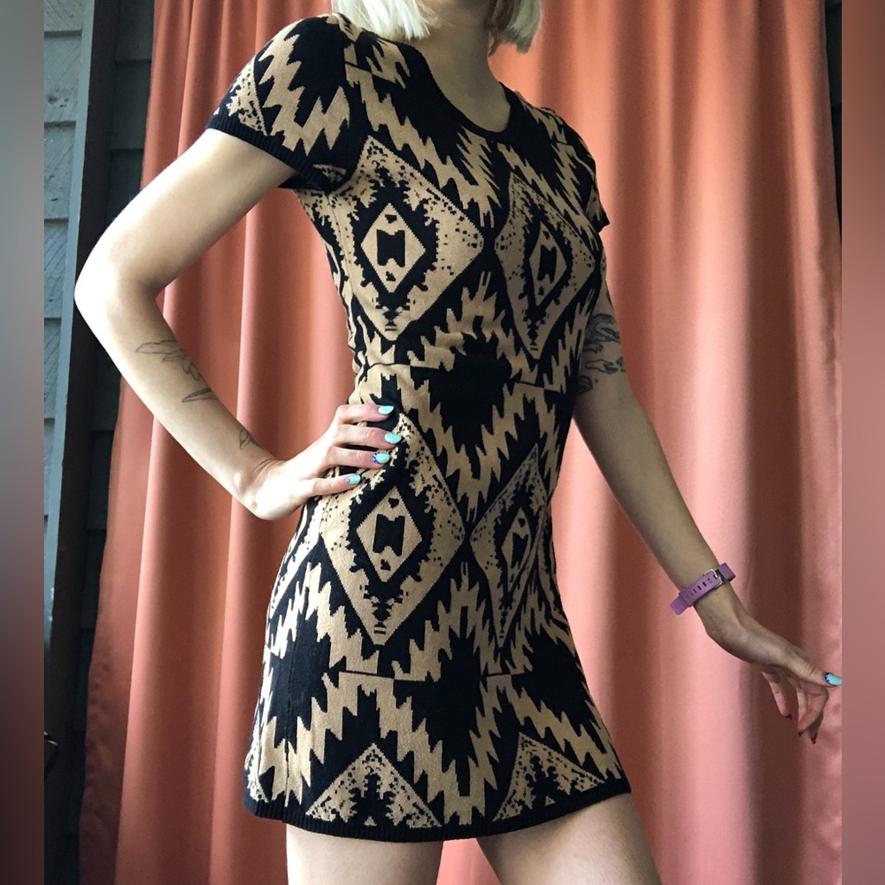 cozy patterned mini “sweater” dress